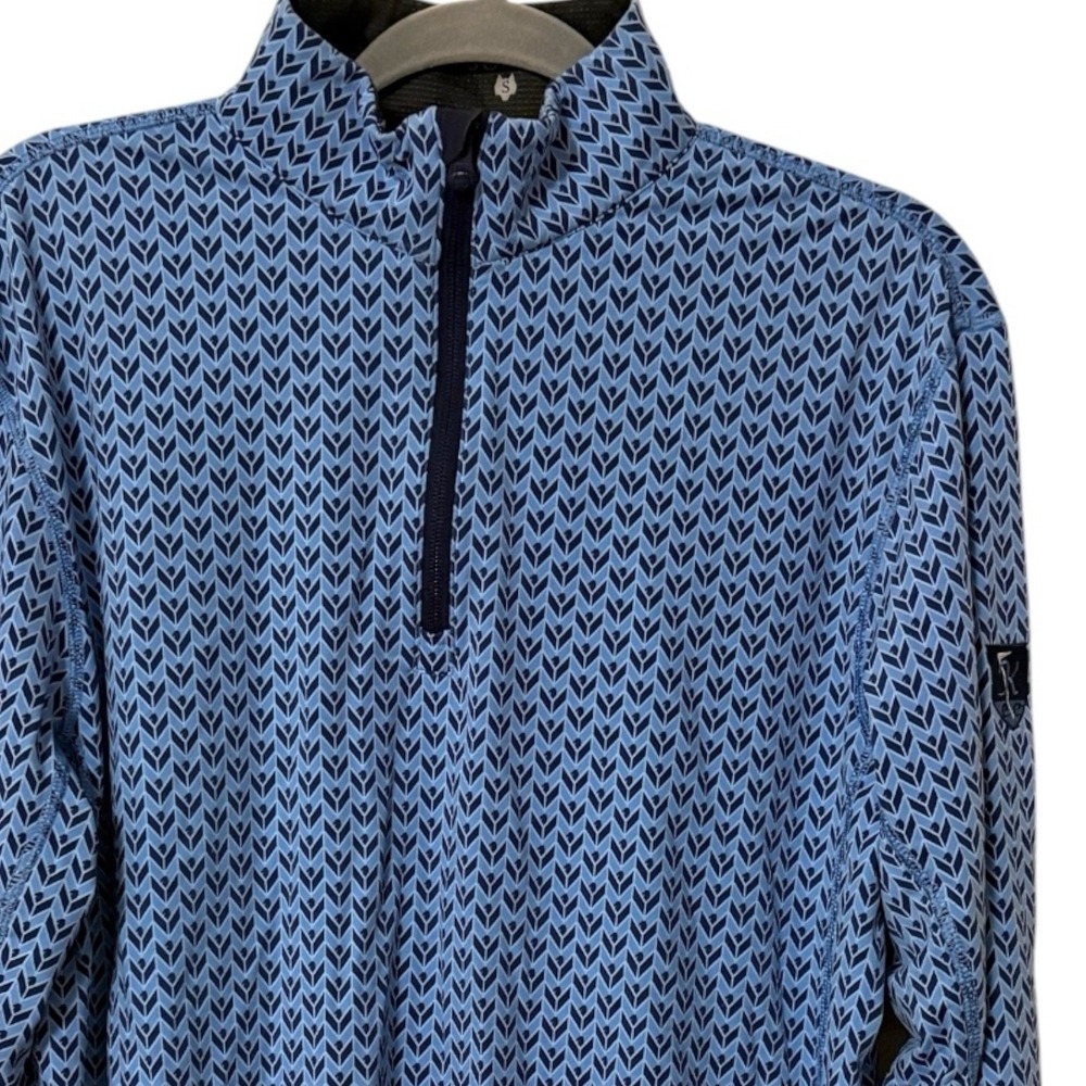 Greyson Mens Small Quarter Zip Pullover Blue Geometric Golf Sports Country Club
